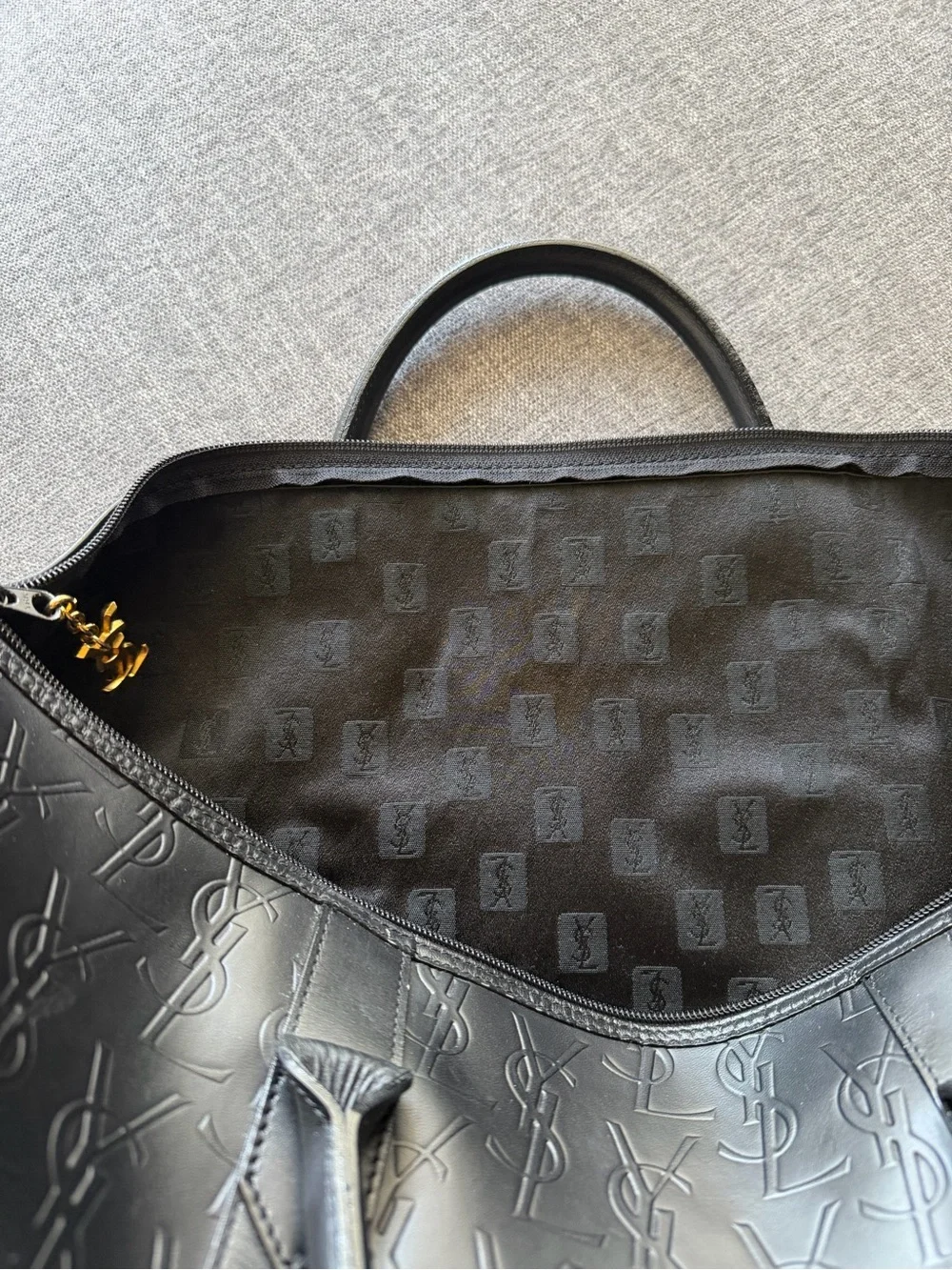 Saint Laurent YSL Black Embossed Leather Duffel Bag